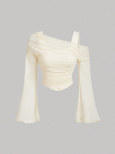 Off-Shoulder Mesh 2in1 Trumpet Sleeve Top